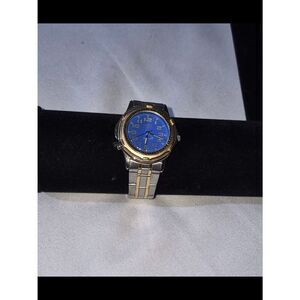 GUESS Indiglo Two-Tone Stainless Steel Watch with Blue Dial